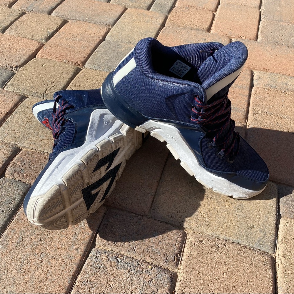 adidas J Wall 2 Performance Navy and White Athletic Sneakers with Red Accents - Picture 7 of 9